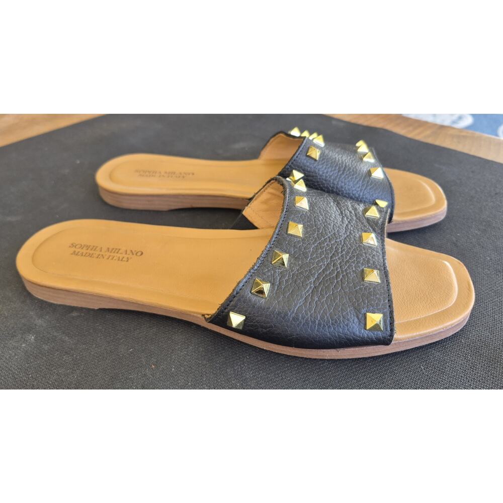 Sophia Milano Women's Black Studded Slide Sandals Size 10